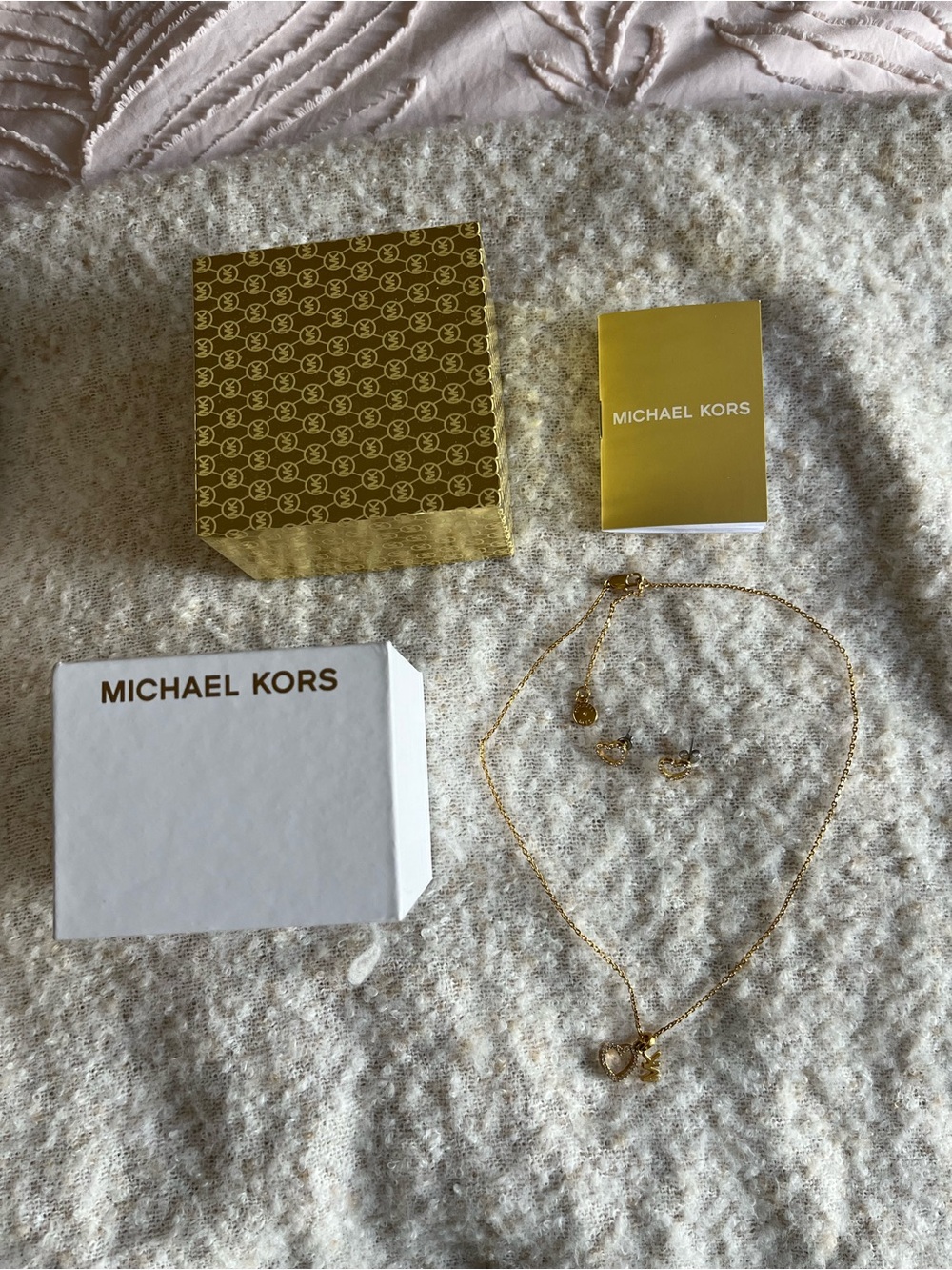 Michael Kors Gold Heart Pendant Necklace and Earrings Set